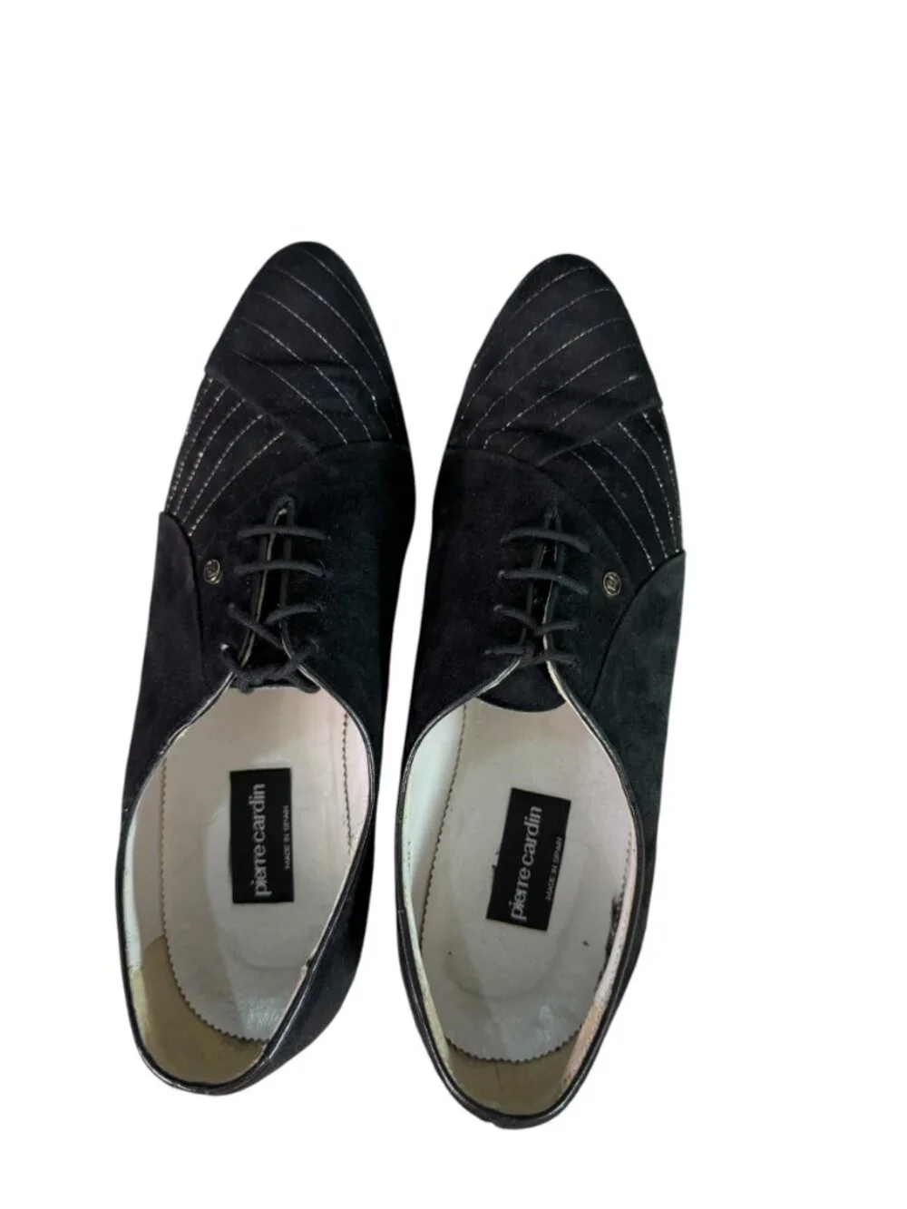 Pierre Cardin Men's Vintage Black Suede Oxfords w/ Silver Stitching Size US 10